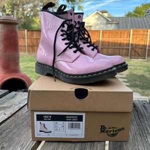 Pale pink patent Doc Marten boots. Never worn, comes with box. UK 5, EU 38, US 7